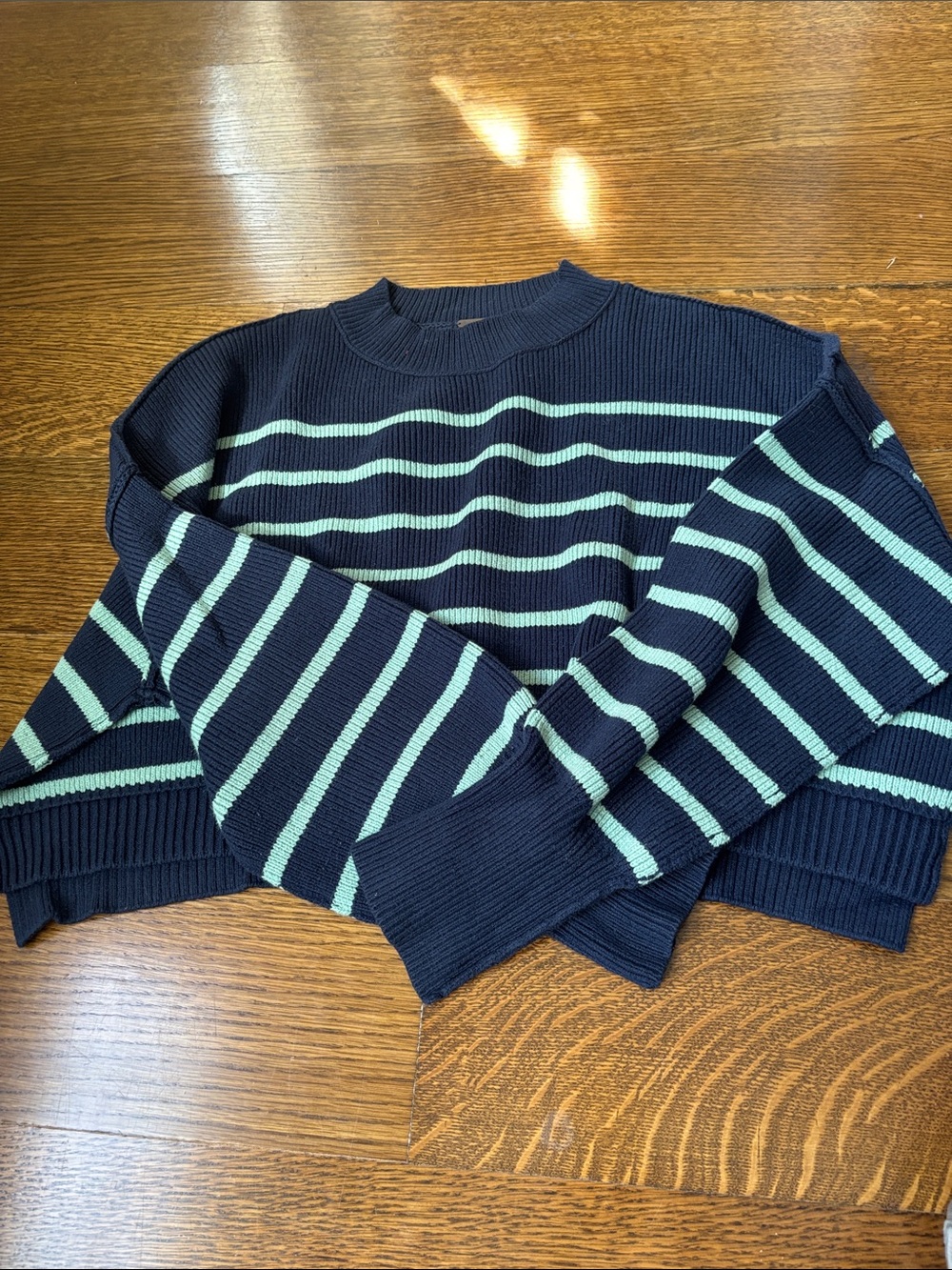 Free people teal and navy striped cropped sweater - Picture 1 of 3